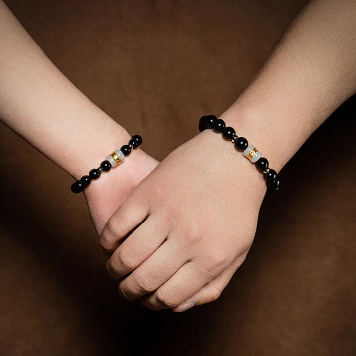 Buddha Stones obsidiana negra Jade Om Mani Padme Hum fuerza pareja pulsera magnética