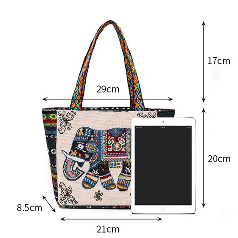 Bolso bandolera de lona de gran capacidad con bordado de mariposa y elefante - image 11