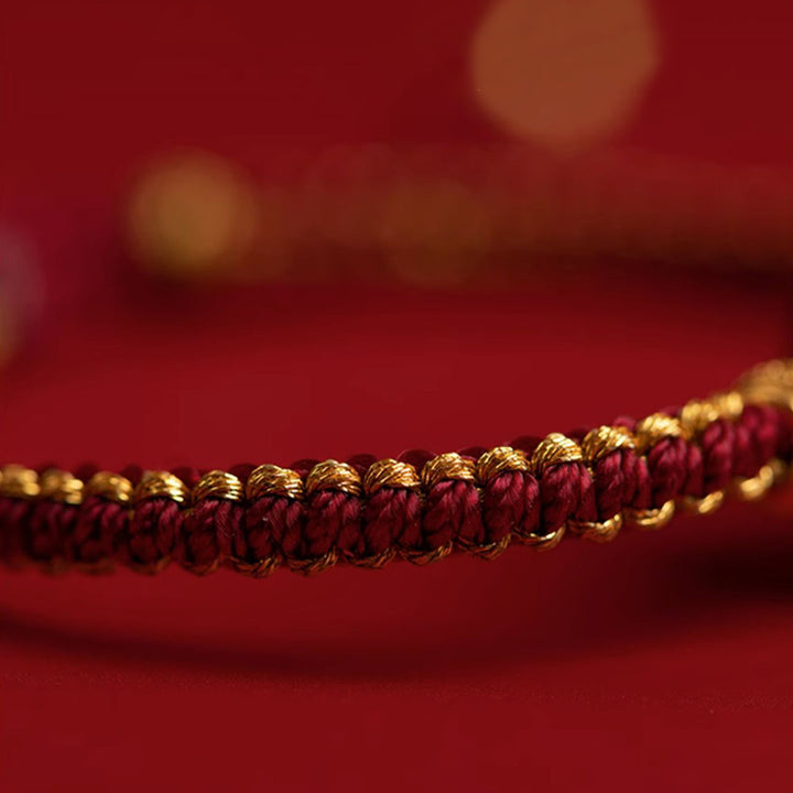 Pulsera trenzada de bendición con dije de personaje Fu con hebilla de paz y cinabrio natural con Buddha Stones