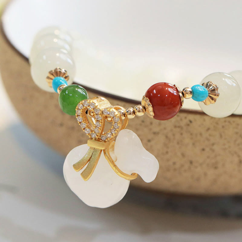 Pulsera de bendición para bolsa de dinero chapada en oro de 14 quilates con jade blanco hetiano natural con Buddha Stones