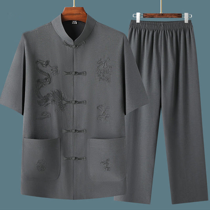 Traje Tang de Buddha Stones Hanfu dragón chino uniforme de kungfú tradicional camisetas y pantalones de manga corta conjunto de ropa para hombre - image 15