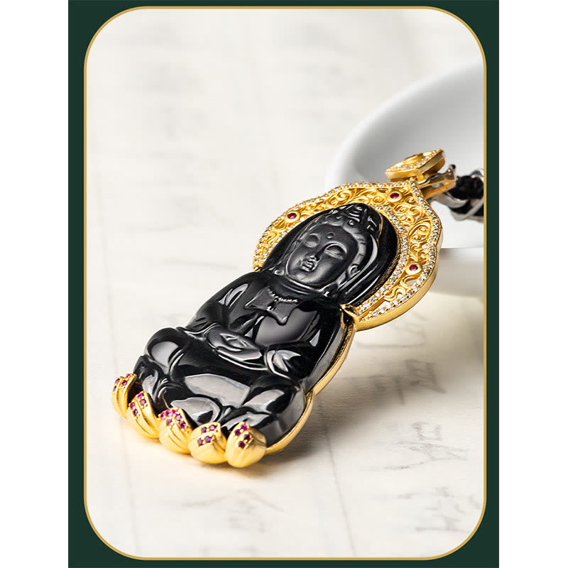 Buddha Stones, Plata de Ley 925, Jade negro Natural, Kwan Yin, Avalokitesvara, colgante de collar de riqueza - image 7
