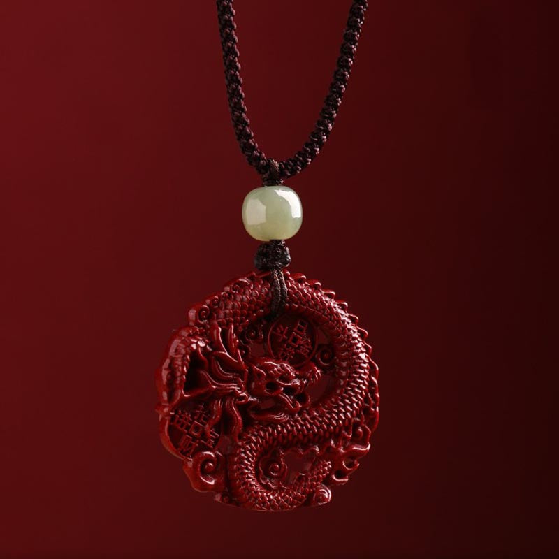 Buddha Stones Año del Dragón Natural cinabrio Hetian Jade cuenta moneda de cobre atraer riqueza collar colgante
