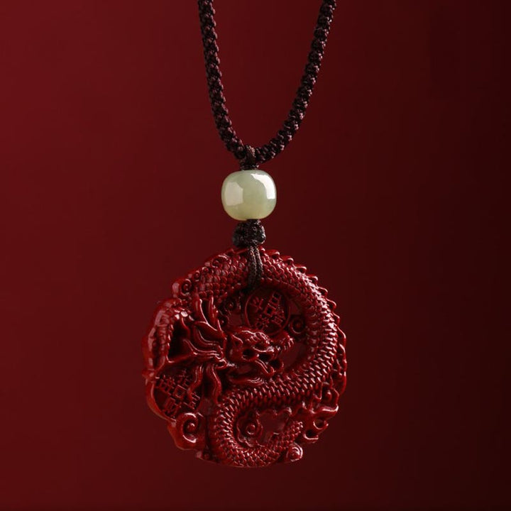 Buddha Stones Año del Dragón Natural cinabrio Hetian Jade cuenta moneda de cobre atraer riqueza collar colgante