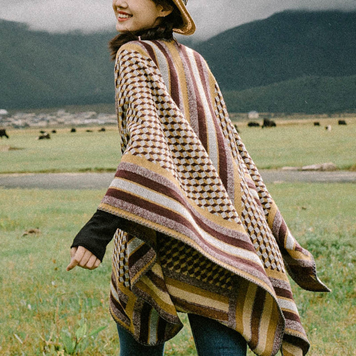 Mantón tibetano de Buddha Stones , patrón clásico, bufanda de viaje cálida y acogedora para invierno