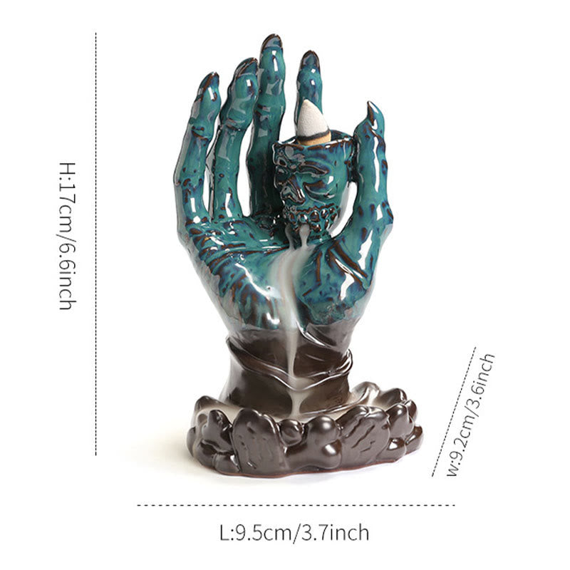 Quemador de incienso curativo de cerámica con cabeza de calavera y mano fantasma de Halloween , Buddha Stones, decoración