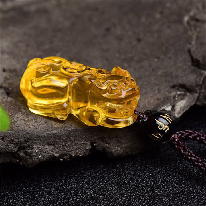 Colgante de collar de riqueza de Buddha Stones FengShui citrino PiXiu - image 4