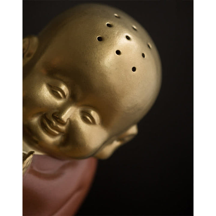 Quemador de incienso curativo de cerámica de Buda sonriente del pequeño Buda