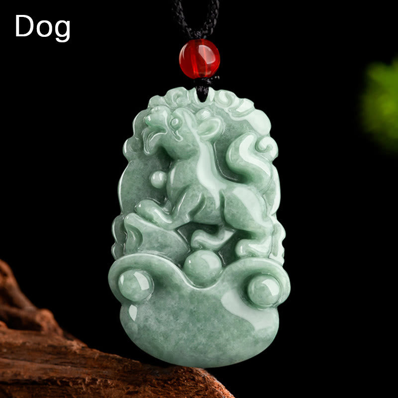 Buddha Stones Jade verde natural 12 Zodíaco chino Suerte Prosperidad Collar Colgante - Perro - image 19