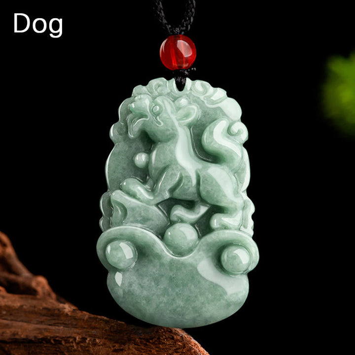 Buddha Stones Jade verde natural 12 Zodíaco chino Suerte Prosperidad Collar Colgante - Perro - image 19