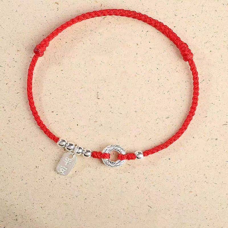 Tobillera con pulsera de sonido y seguridad con hebilla de paz y nubes propicias de Plata de Ley 925 con Buddha Stones