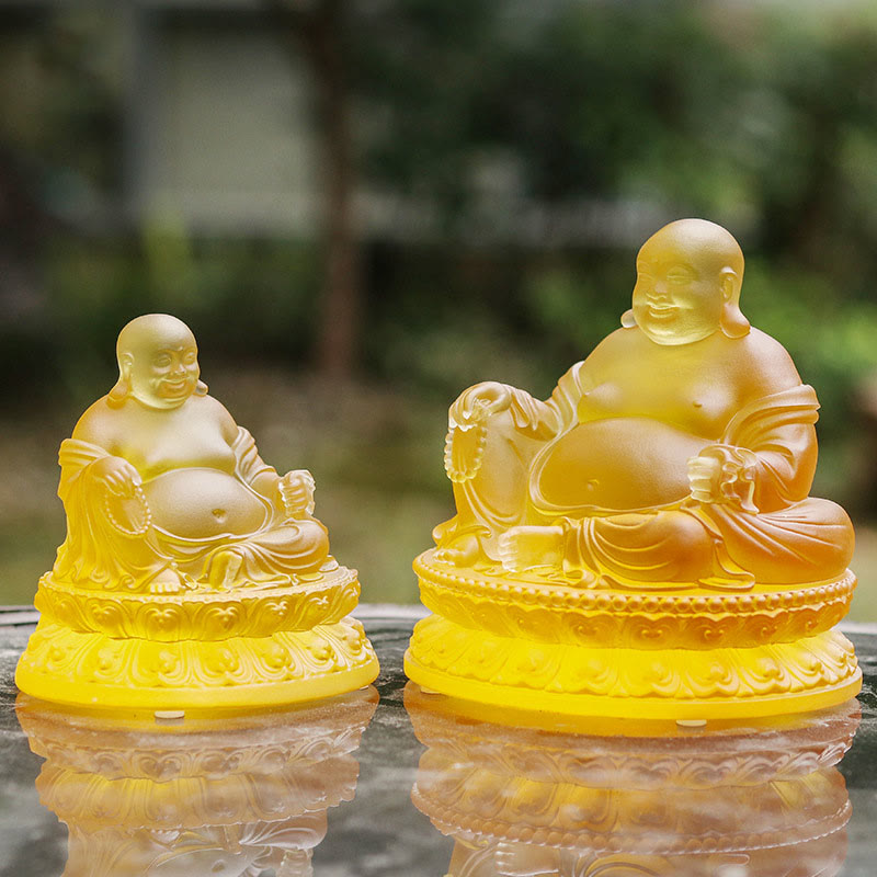 Buddha Stones hechas a mano, estatuilla de Buda sonriente, pieza de arte de cristal Liuli, estatua de riqueza, decoración del hogar - image 1