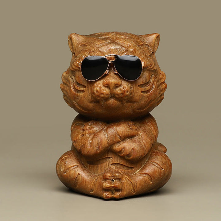 Buddha Stones pequeñas, decoraciones de escritorio positivas grabadas con tigre de sándalo verde
