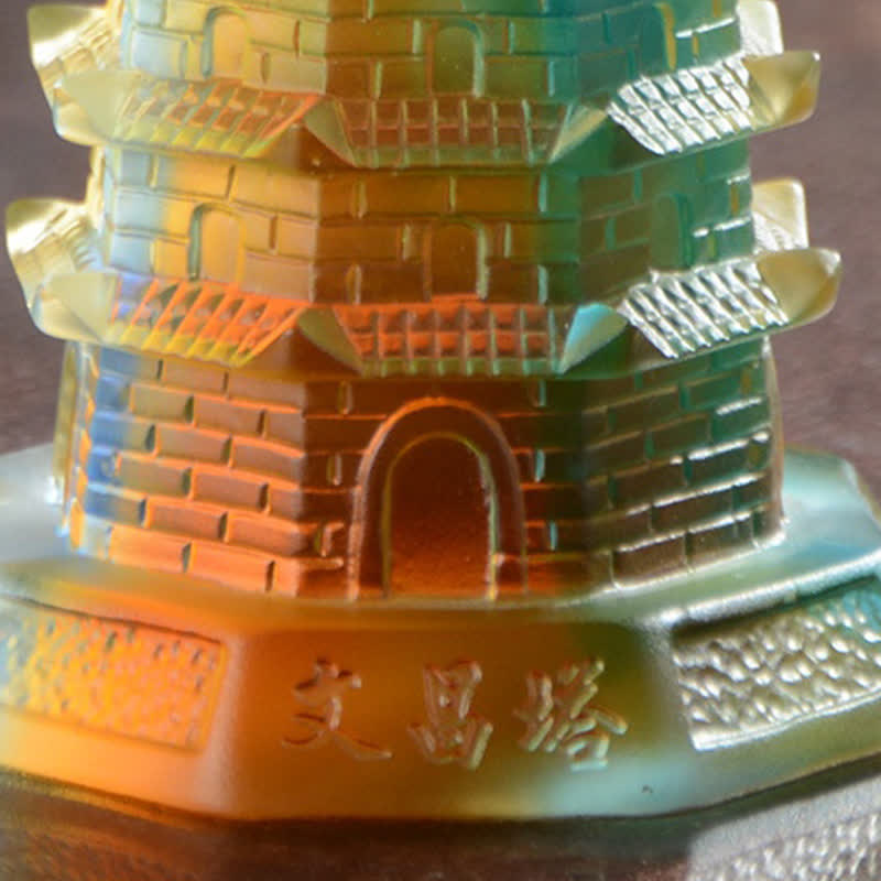 Feng Shui Wenchang Torre hecha a mano Liuli Crystal Pagoda Pieza de arte Suerte Decoración de la oficina en el hogar - image 11