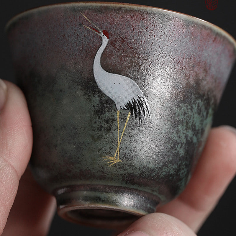 Taza de té de cerámica con grulla auspiciosa de Buddha Stones , tazón de taza de té de Kung Fu