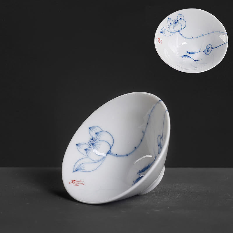 Buddha Stones Vintage ciruela orquídea bambú crisantemo loto pez Koi taza de té de cerámica tazas de té Kung Fu