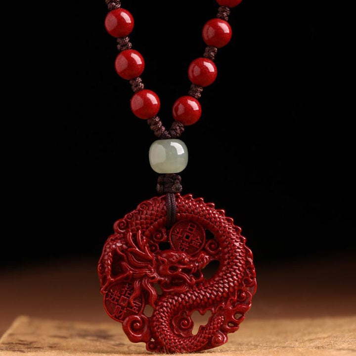 Buddha Stones Año del Dragón Natural cinabrio Hetian Jade cuenta moneda de cobre atraer riqueza collar colgante