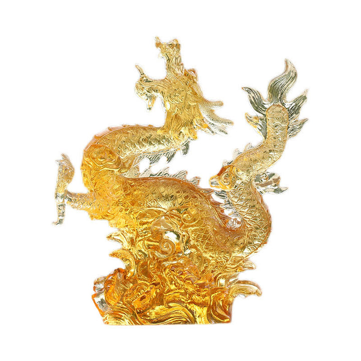 Buddha Stones hechas a mano, zodíaco chino, dragón amarillo Liuli, pieza de arte con cristal, protección de la suerte, decoración para el hogar y la Oficina