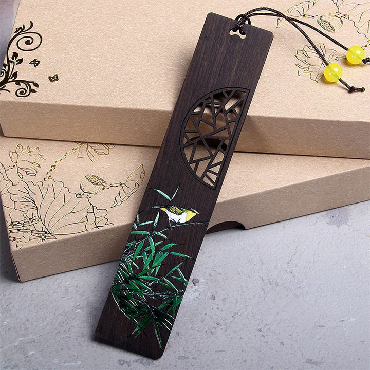 Marcadores de madera de ébano Oriole de bambú de loto verde con Buddha Stones con caja de regalo