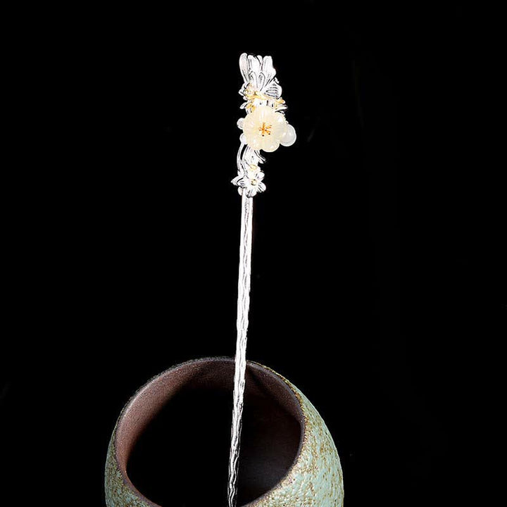 Horquilla de bendición de flor de jade blanco hetiano de plata de ley 925 - image 5