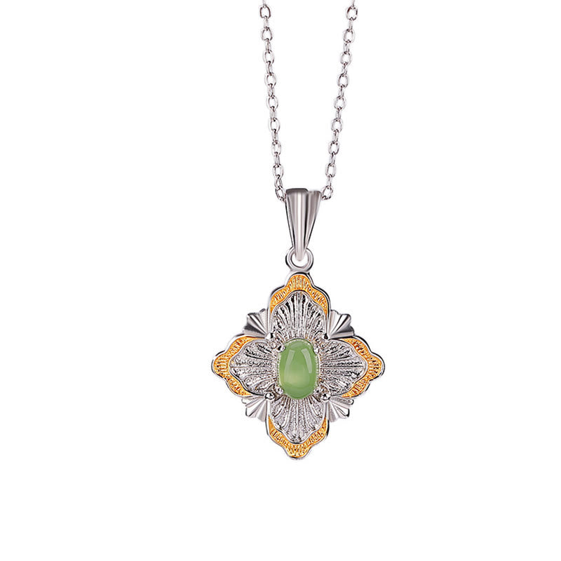 Colgante de collar curativo de la suerte con diseño de rombo de jade cian hetiano chapado en plata de ley 925 con Buddha Stones