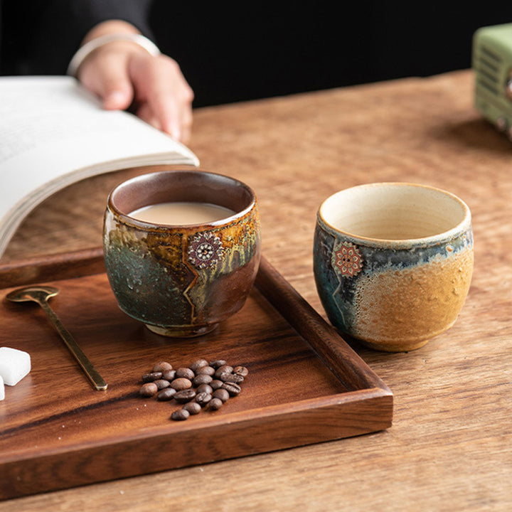 Taza de café de cerámica con cambio de horno de girasol de Buddha Stones , taza de café expreso con leche y té, 250ml