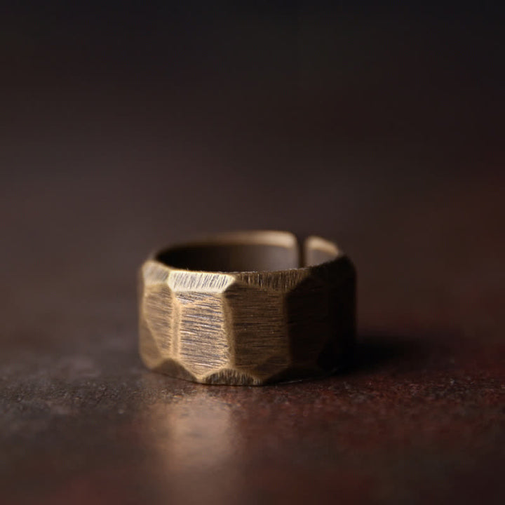 Anillo de riqueza de cobre de diseño simple tibetano con Buddha Stones