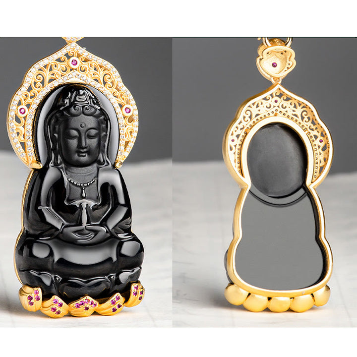 Buddha Stones, Plata de Ley 925, Jade negro Natural, Kwan Yin, Avalokitesvara, colgante de collar de riqueza - image 5