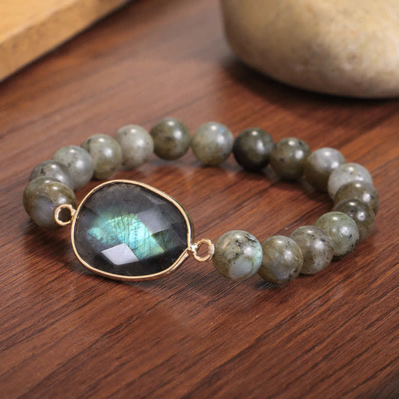 Pulsera de cuentas curativas con soporte de piedra lunar de labradorita natural de Buddha Stones