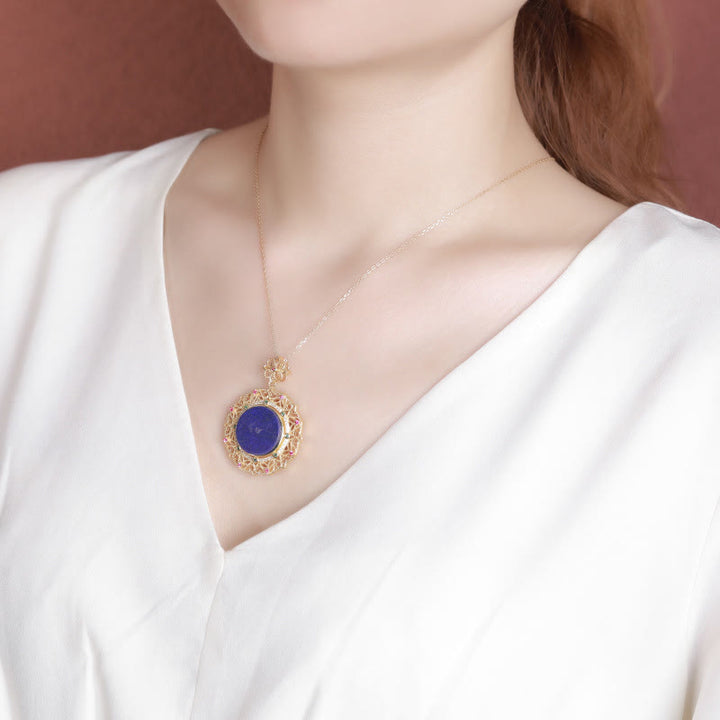 Colgante de collar positivo de lazurita de oro chapado en plata de ley 925 con Buddha Stones
