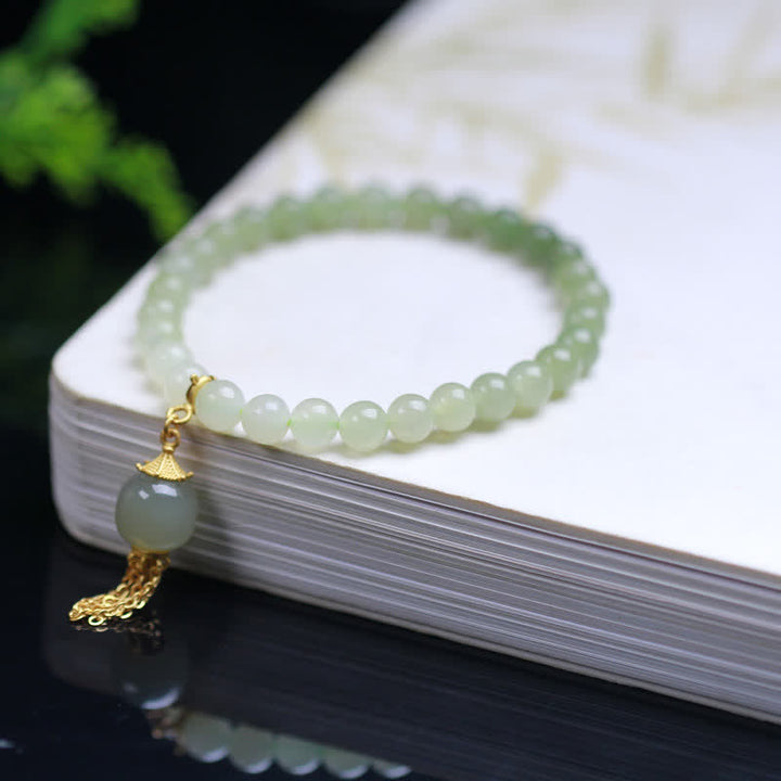 Pulsera con dijes de riqueza con cuentas de jade hetiano de plata de ley 925