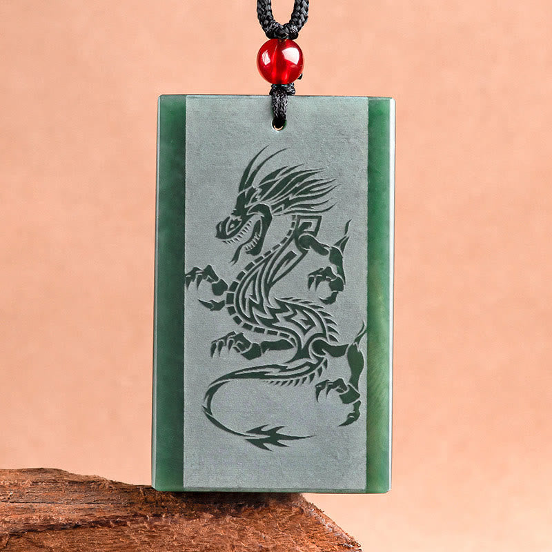 Colgante de collar de éxito grabado con dragón de jade cian hetiano de Buddha Stones - image 2
