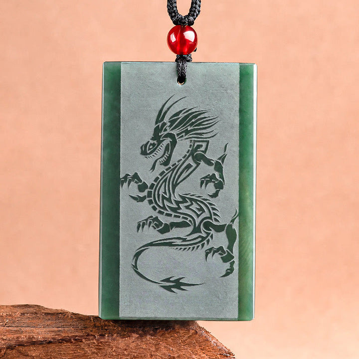 Colgante de collar de éxito grabado con dragón de jade cian hetiano de Buddha Stones - image 2