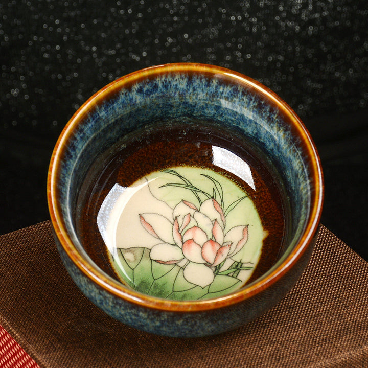 Buddha Stones, loto, dragón, Fénix, pez Koi, taza de té de cerámica china Jianzhan, taza de té de Kung Fu, 110ml