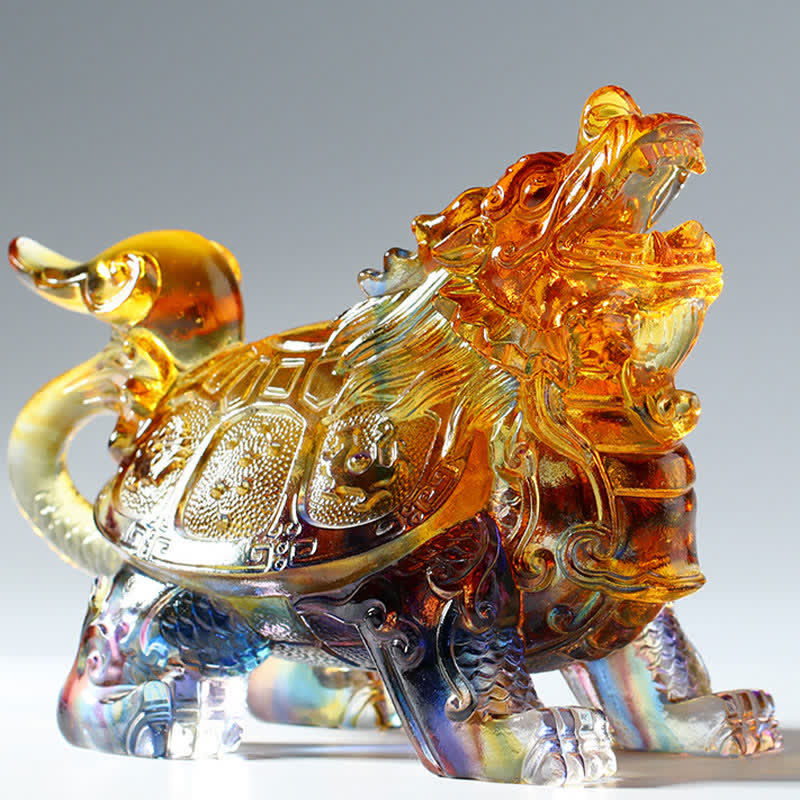 Feng Shui Dragón Tortuga hecha a mano Liuli Crystal Art Piece Decoración de la Oficina del Hogar