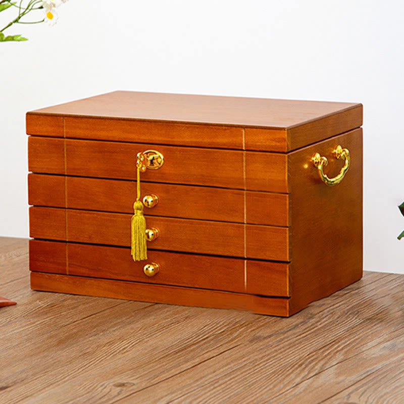 Caja de joyería de madera maciza retro con Buddha Stones, caja de almacenamiento de joyería de madera de cuatro capas