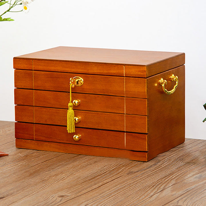 Caja de joyería de madera maciza retro con Buddha Stones, caja de almacenamiento de joyería de madera de cuatro capas