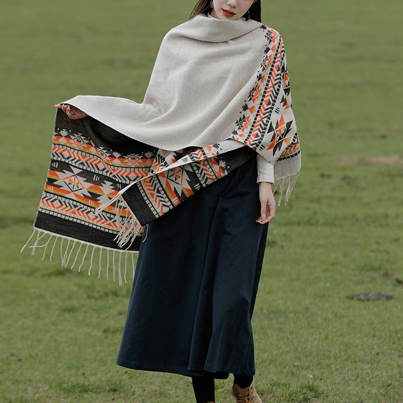 Mantón tibetano de Buddha Stones, geometría colorida, bufanda de viaje acogedora para invierno