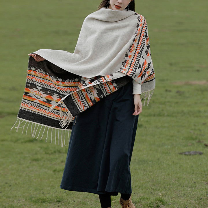 Mantón tibetano de Buddha Stones, geometría colorida, bufanda de viaje acogedora para invierno