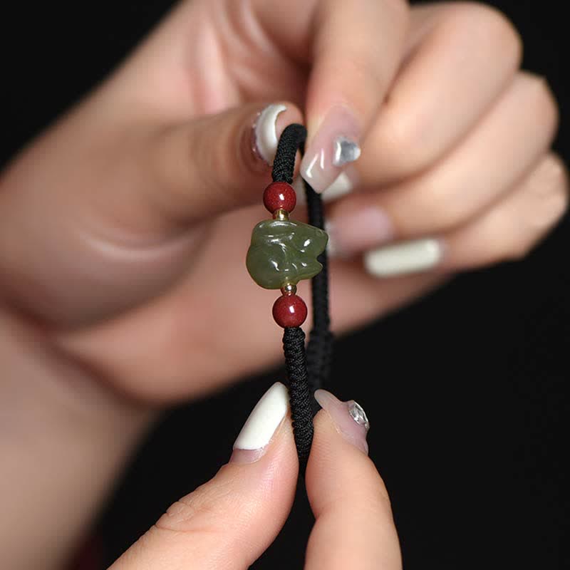 Año del Conejo Hetian Jade Bunny Cinabrio Con Cuentas Pulsera de Hilo de Abundancia