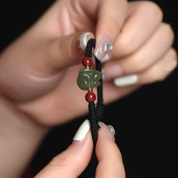 Año del Conejo Hetian Jade Bunny Cinabrio Con Cuentas Pulsera de Hilo de Abundancia