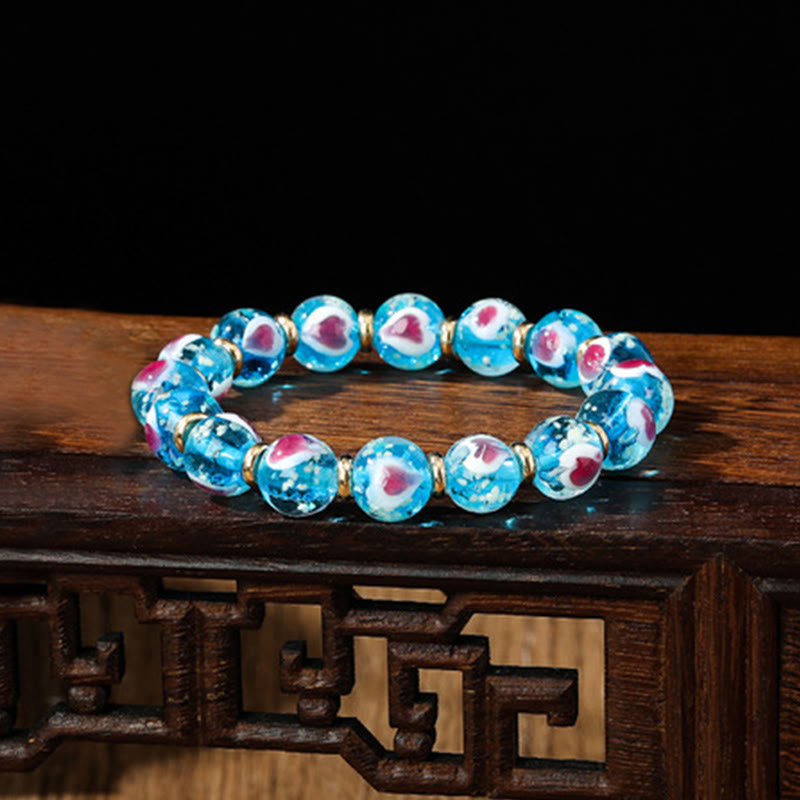 Pulsera de cuentas de cristal Liuli fluorescente luminosa con corazón de amor rosa de la familia de las bestias que tragan oro con Buddha Stones