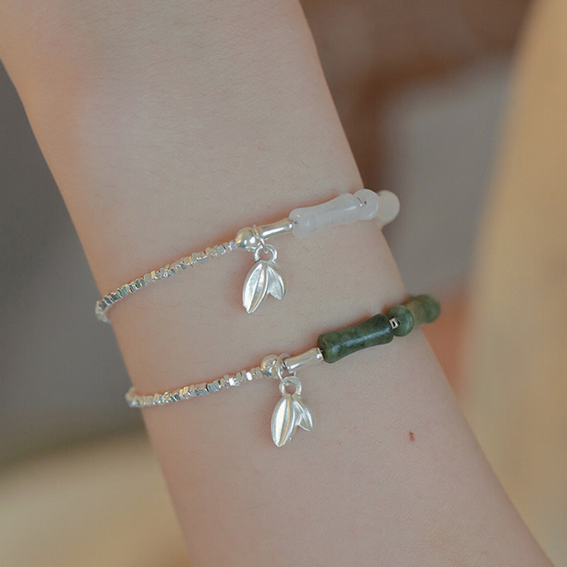 Pulsera de la suerte con diseño de bambú y peridoto de plata de ley 925 con Buddha Stones