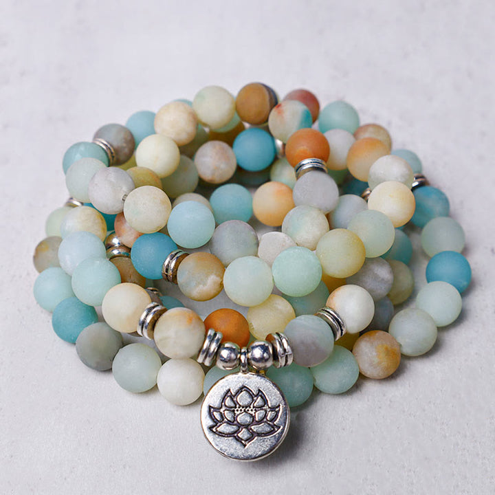 Buddha Stones Piedra Amazonita Tibetana Bendición Loto Mala