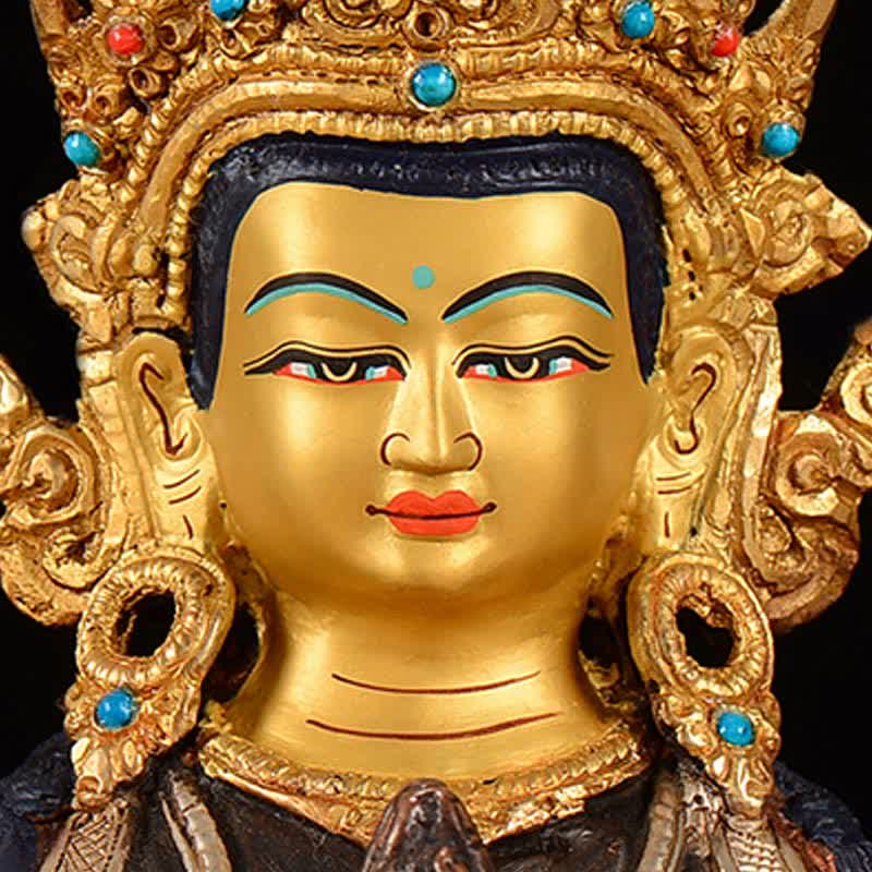 Decoración de estatua de cobre de protección Avalokitesvara de cuatro brazos Bodhisattva Chenrezig