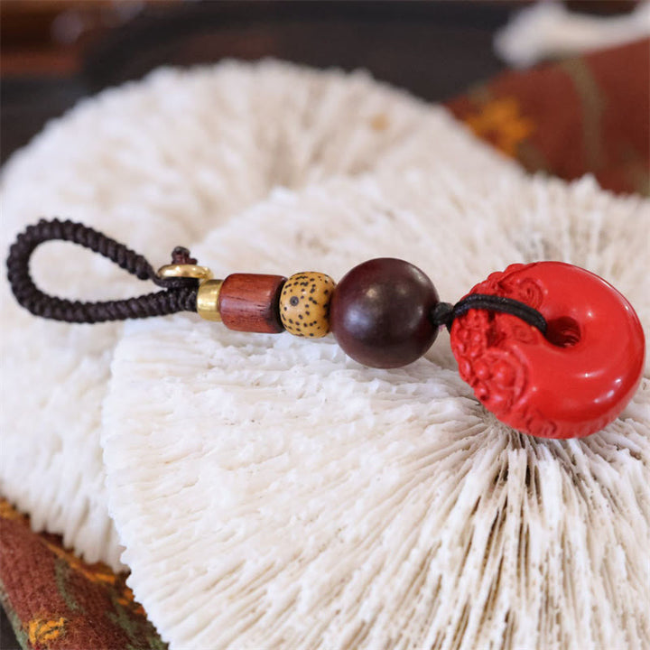 Llavero de coche con hebilla de paz PiXiu de cinabrio Natural con Buddha Stones