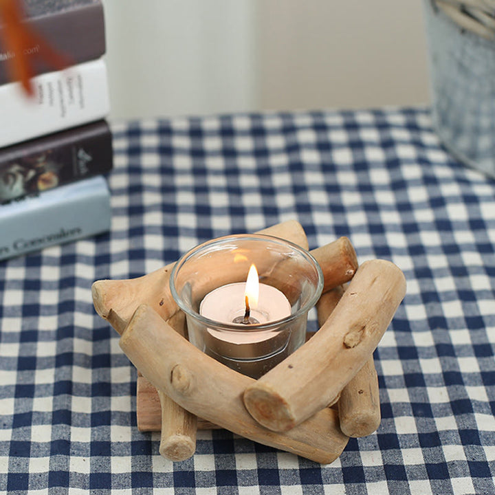 Candelabro de madera con Buddha Stones, decoración para el hogar