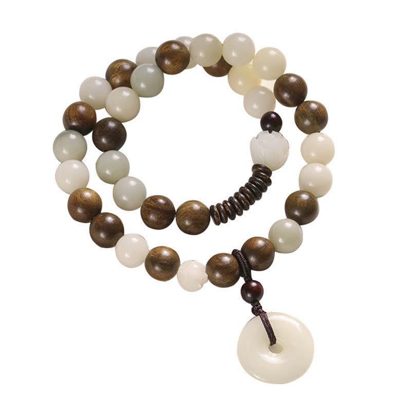 Pulsera de doble envoltura con hebilla de paz y loto de sándalo verde, semilla de Bodhi, Buddha Stones, armonía