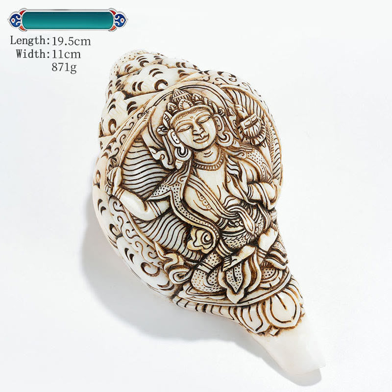Concha tibetana hecha a mano grabada Shankha Buddha Avalokitesvara, decoración de riqueza