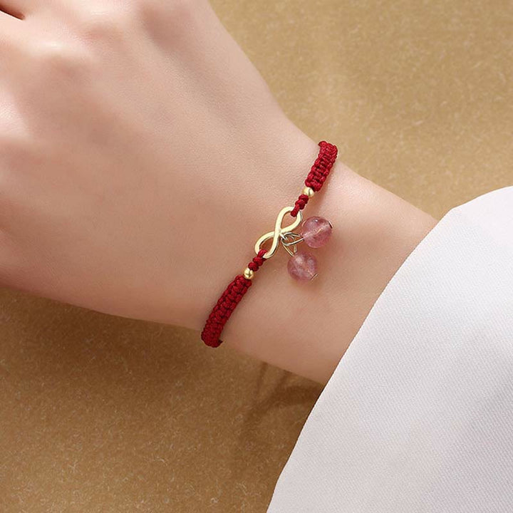 Pulsera de tejido de hilo rojo con Buddha Stones , cristal de cuarzo fresa, nudo sin fin, curación de amor